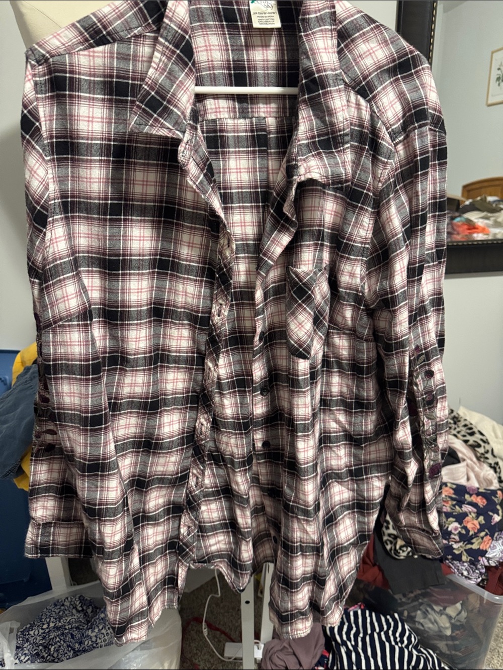 Terra & Sky Black, White & Maroon Plaid Button-Down Shirt